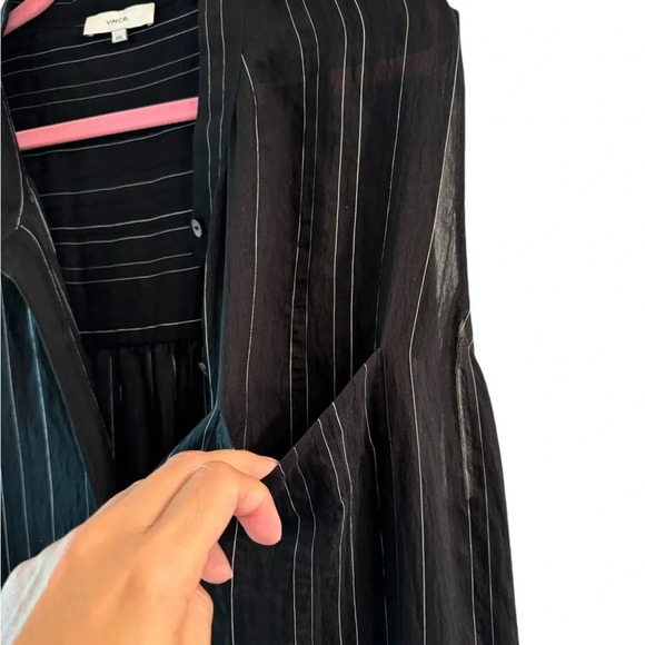 Vince Drapey Stripe Shirt Dress Plus Size XXL Maxi Black Sheer Lagenlook Chic - Picture 5 of 12